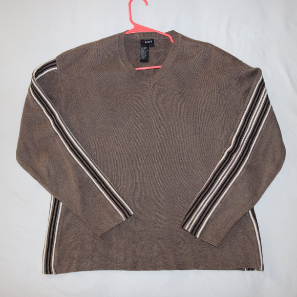 NY Basics V-Neck Sweater Striped Sides Sleeves - Picture 1 of 8
